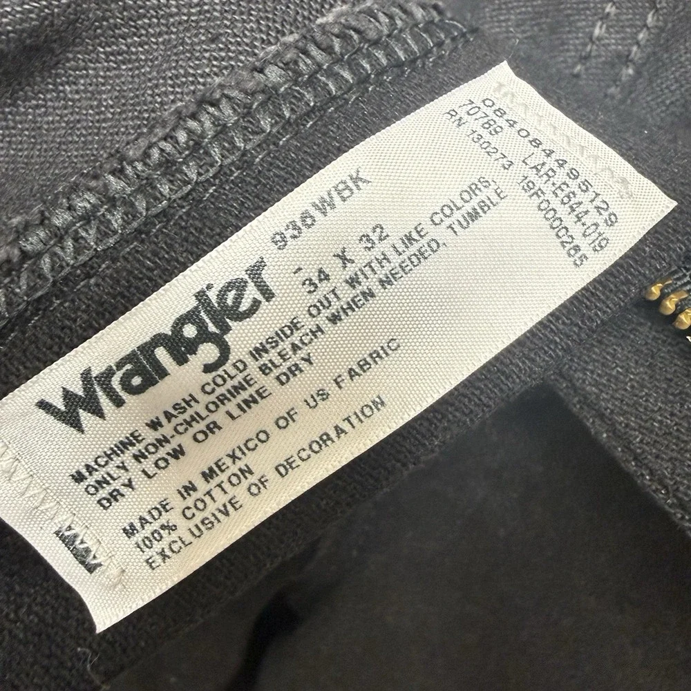 Wrangler 936Wbk Cowboy Cut black straight leg jeans men's size 34 34x32 western